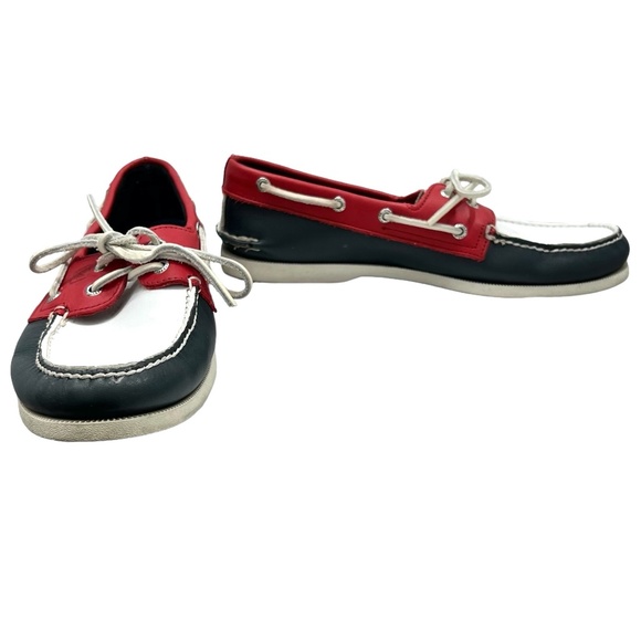 SPERRY TOP-SIDER 2-EYE BOAT SHOES IN RED, WHITE & BLUE - Picture 1 of 16